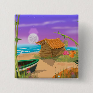 Beach Hut on moonlit beach 15 Cm Square Badge