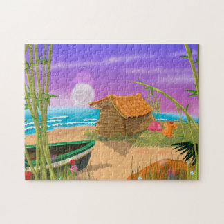 "Beach Hut on moonlit beach" "beach hut" "cartoon Jigsaw Puzzle