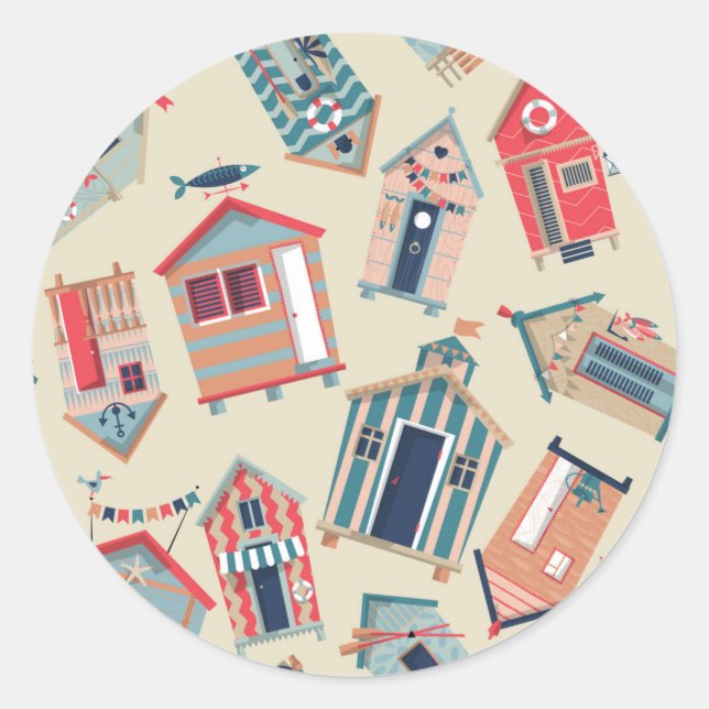 Beach Hut Pattern Classic Round Sticker (Front)