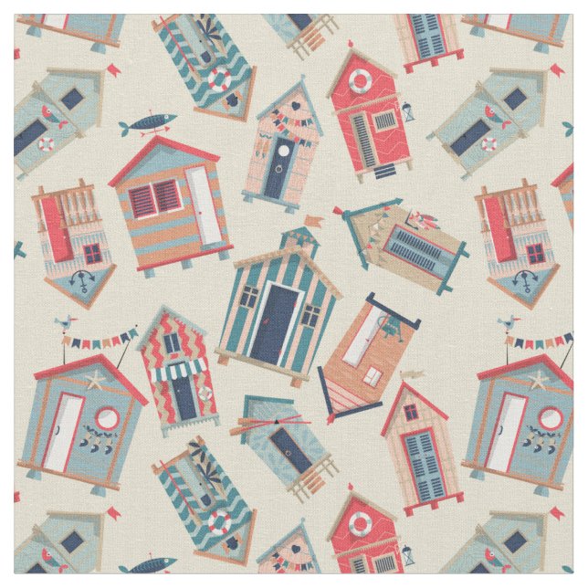 Beach Hut Pattern Fabric (Close Up)