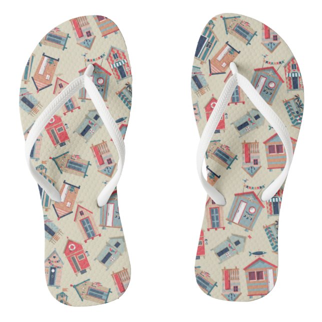 Beach Hut Pattern Flip Flops (Footbed)