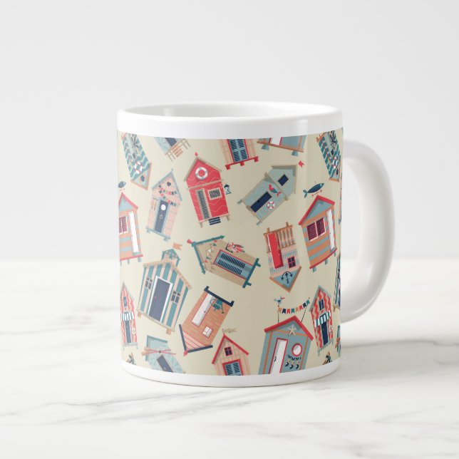 Beach Hut Pattern Large Coffee Mug (Front Right)