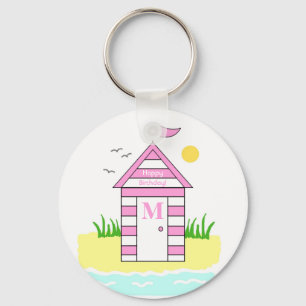 Beach Hut Pink Key Ring