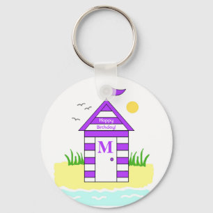 Beach Hut Purple Key Ring