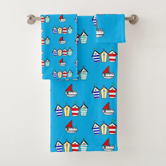 beach hut & sea boat bath towel set (Insitu)