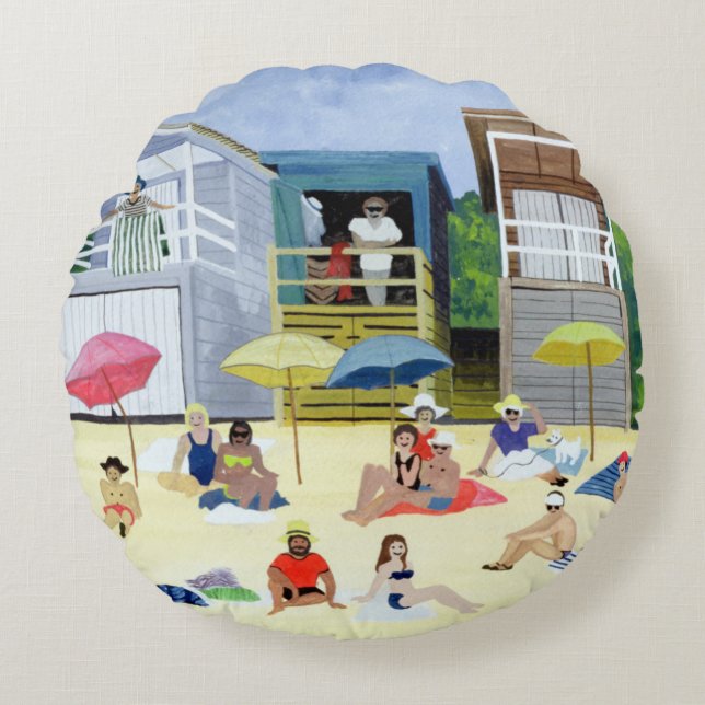 Beach Huts 1991 Round Cushion (Front)