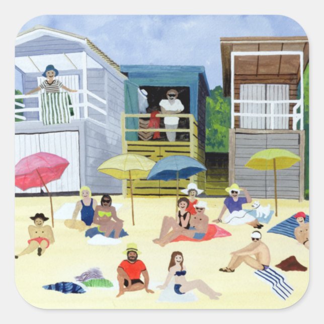 Beach Huts 1991 Square Sticker (Front)