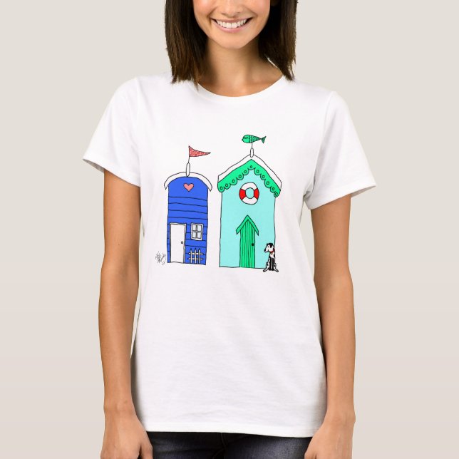 Beach Huts 2 Illustration T-Shirt (Front)