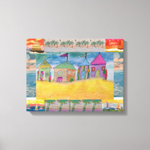 Beach Huts Abstract Canvas Print