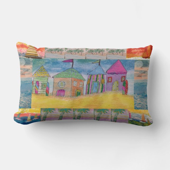 Beach Huts Abstract  Lumbar Cushion (Front)