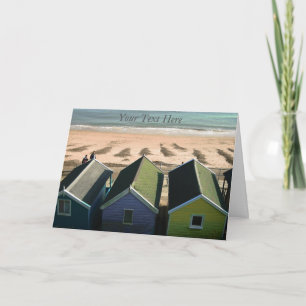 Beach huts and blue skies english seaside photo card