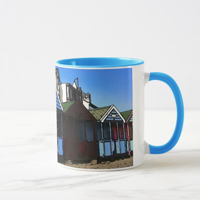 Beach huts and blue skies english seaside photo mug (Right)