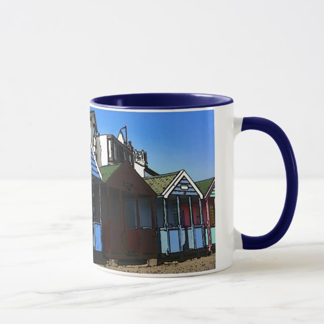 Beach huts and blue skies english seaside photo mug (Right)