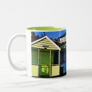 Beach huts and blue skies english seaside photo Two-Tone coffee mug