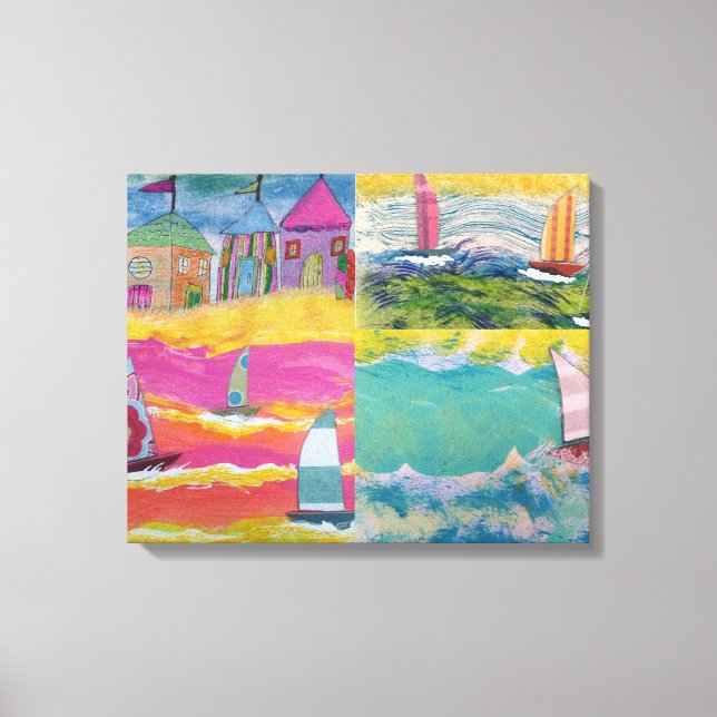 Beach Huts and Sailboats Canvas Print (Front)