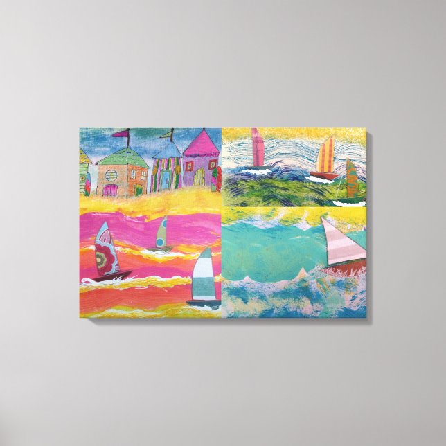 Beach Huts and Sailboats Canvas Print (Front)