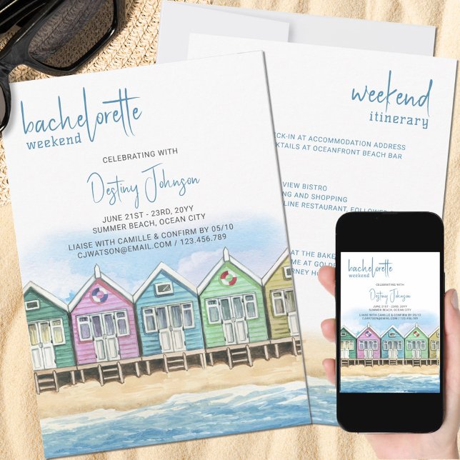 Beach Huts Bachelorette Weekend Itinerary Invitation (Creator Uploaded)