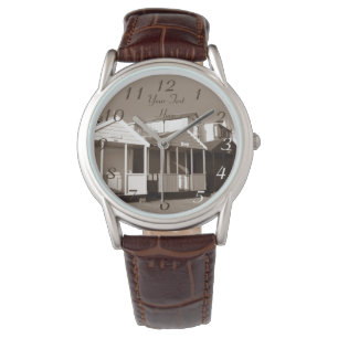 Beach huts blue skies english seaside sepia photo watch