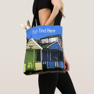Beach huts blue skies english summer seaside photo tote bag