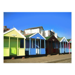 Beach huts blue skies sand english seaside photo