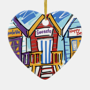Beach Huts Ceramic Tree Decoration