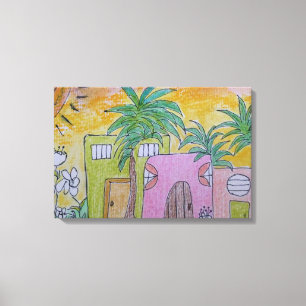 Beach Huts Golden Skies Canvas Print