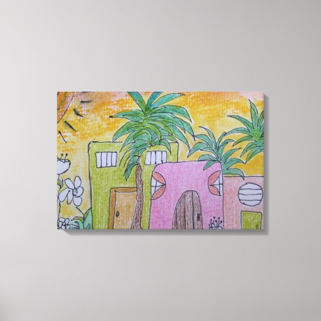 Beach Huts Golden Skies Canvas Print (Front)