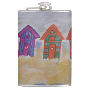Beach Huts Hip Flask