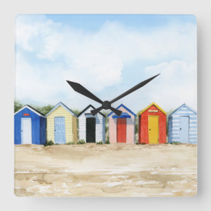 Beach Huts I Square Wall Clock