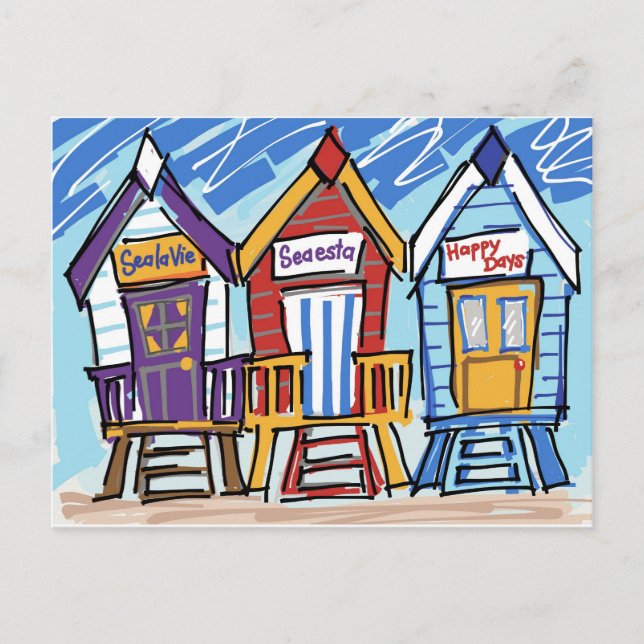 Beach Huts Postcard (Front)