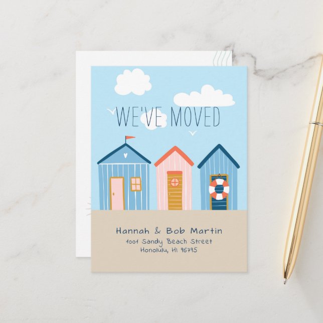 Beach Huts/Sheds Moving Announcement Postcard (Front/Back In Situ)