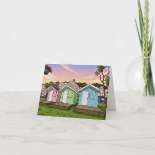 Beach huts view greeting card