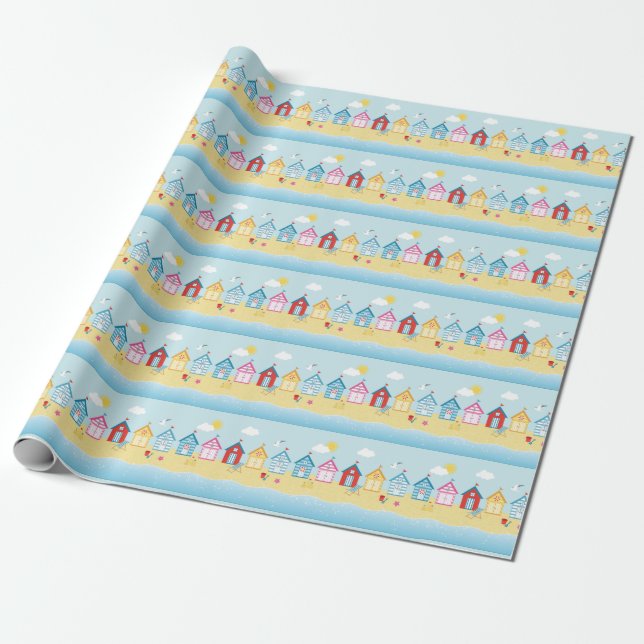 Beach Huts Wrapping Paper (Unrolled)