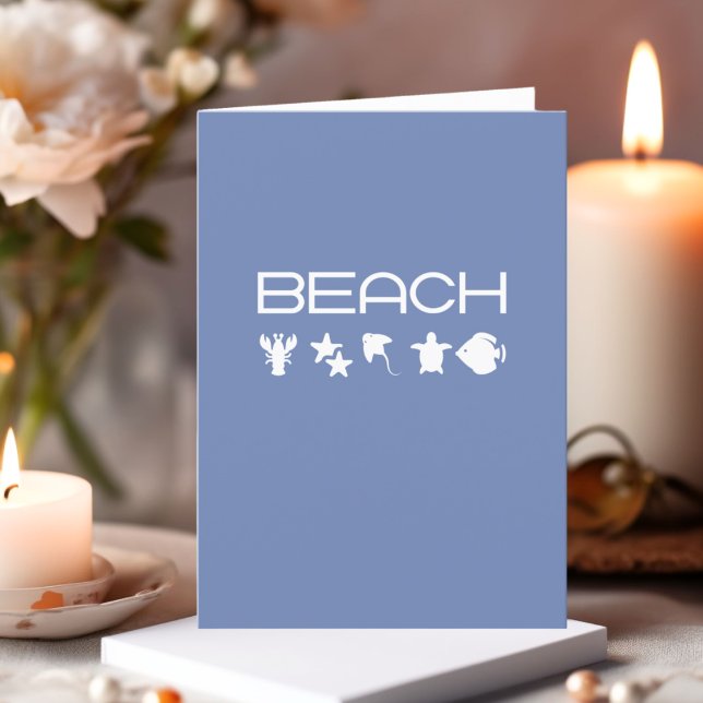 Beach Icons Marine Sea Creatures Mono Dark Blank Card (Creator Uploaded)