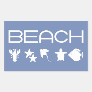 Beach Icons Marine Sea Creatures Monotone Dark Rectangular Sticker