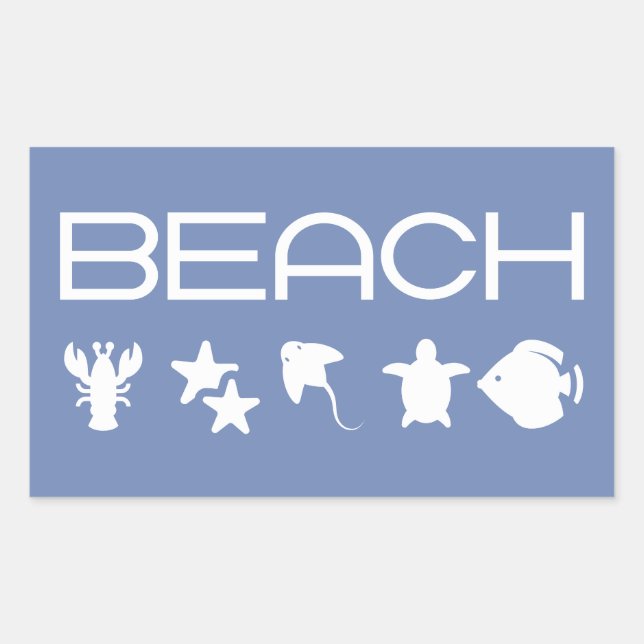 Beach Icons Marine Sea Creatures Monotone Dark Rectangular Sticker (Front)