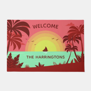 Beach Illustration custom name door mats