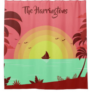 Beach Illustration custom name shower curtain