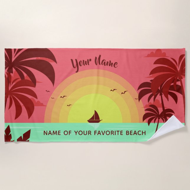 Beach Illustration custom text beach towel (Front)