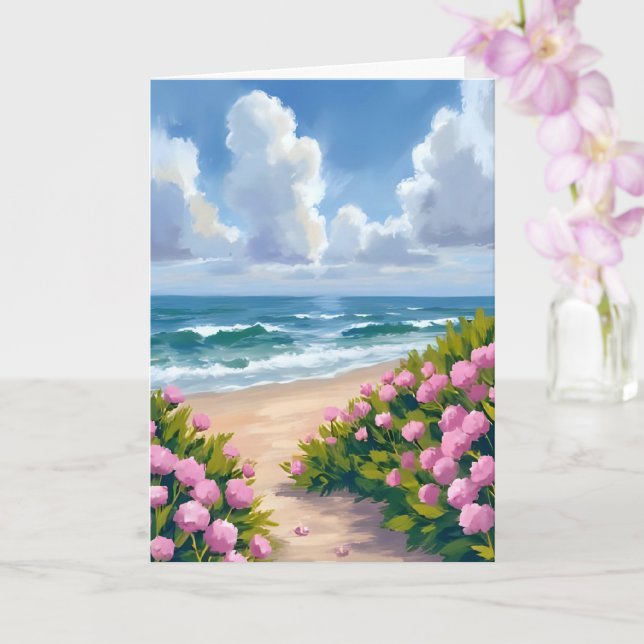 Beach in Bloom | Pink Hydrangea Ocean Coastal Card (Orchid)
