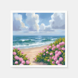 Beach in Bloom   Pink Hydrangea Oceanside Coastal Napkin