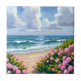 Beach in Bloom Pink Hydrangea Oceanside Coastal Tile