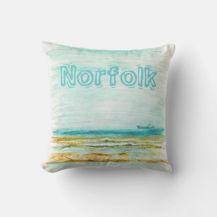Beach in Mundesley, Norfolk by Alexandra Cook Cushion