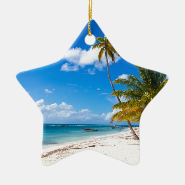 Beach in Saona Dominican Republic Ceramic Tree Decoration (Front)