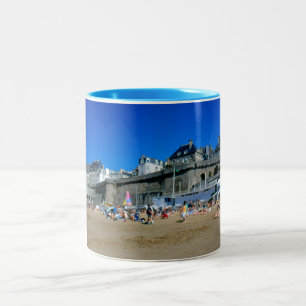 Beach in St Malo, France Two-Tone Coffee Mug
