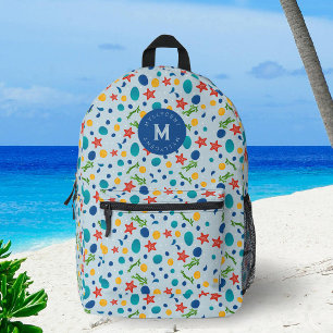 Beach-Inspired Custom Name Monogram Printed Backpack