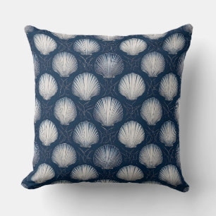 Beach-Inspired Navy and White Seashell  Cushion