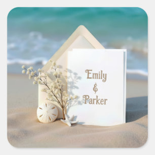 Beach Invitation In Sand With Starfish Square Sticker