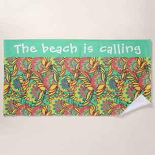 Beach is Calling Key West Floral Pattern Beach Towel