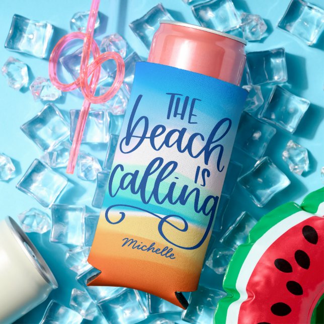 Beach is Calling | Typography Beach Illustration Seltzer Can Cooler (In Situ Summer)